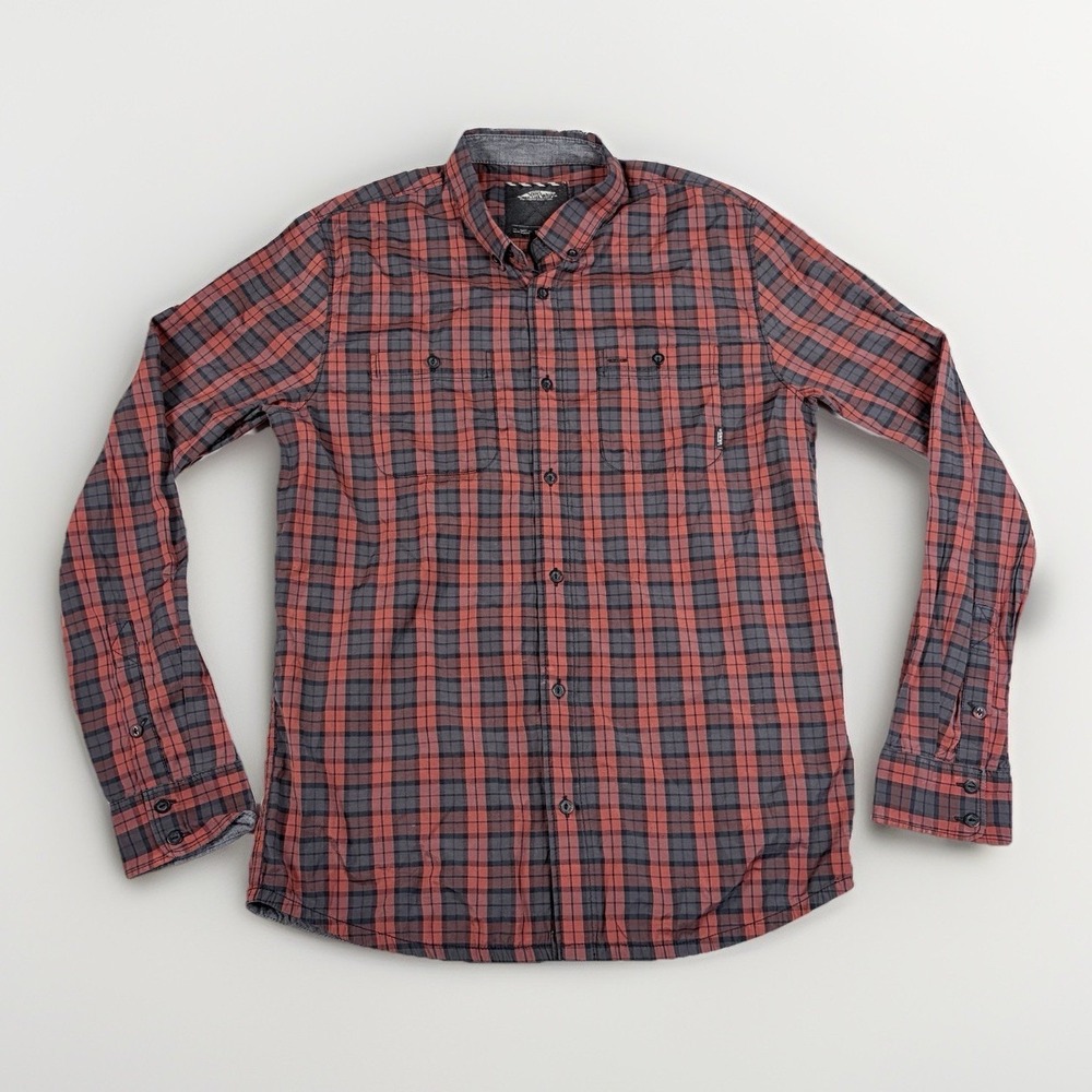 Vans Off The Wall Red Black Plaid Button Up Mens Sz M Skater Grunge‎ Layers
